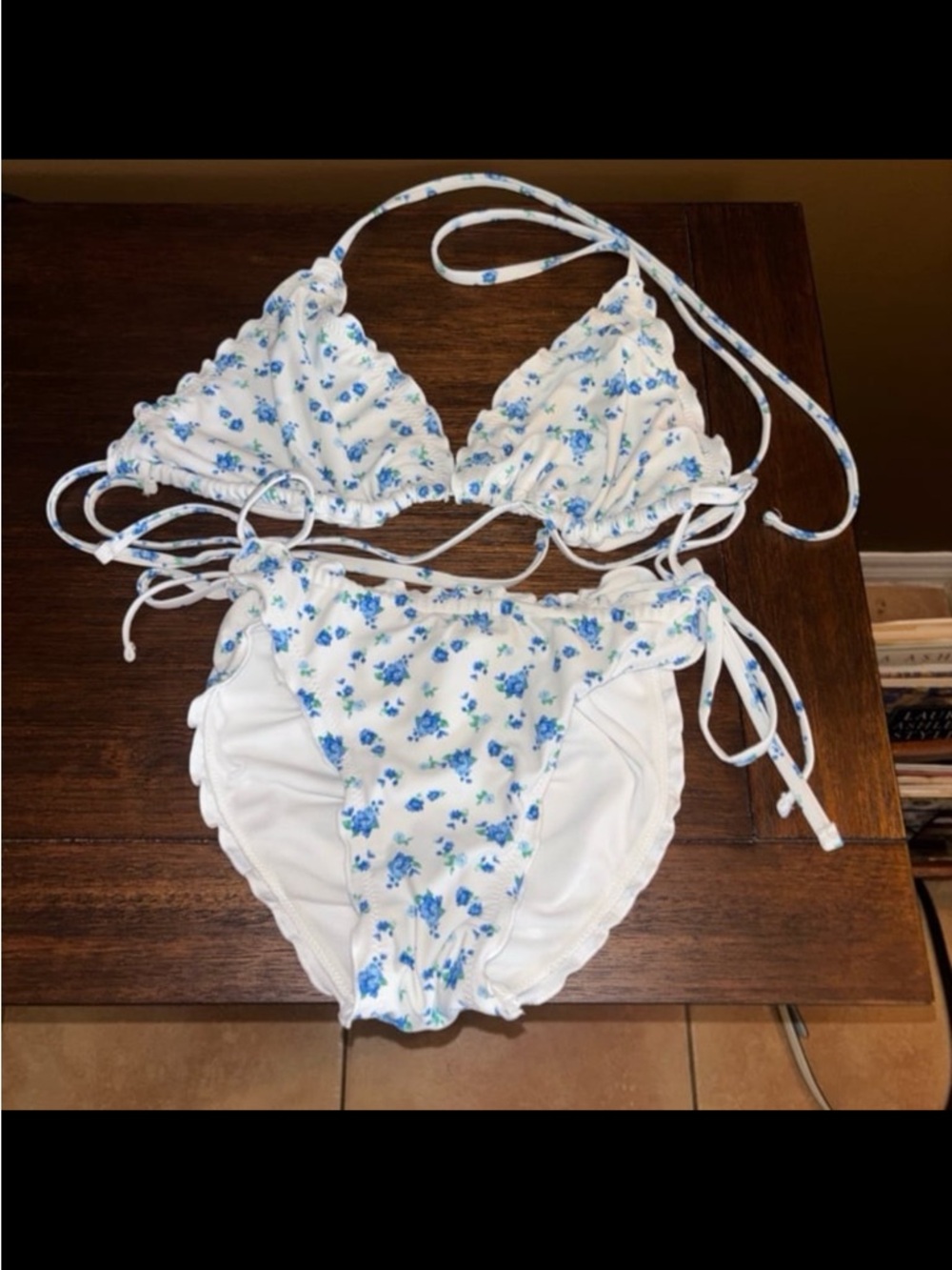 wild fable White Floral Triangle Bikini Set with Blue Flowers